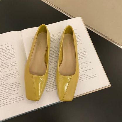 Square Toe Faux Leather Flats