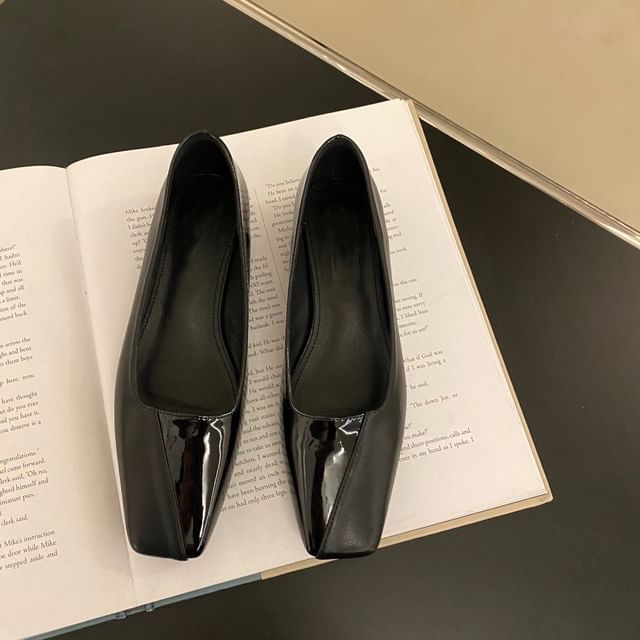 Square Toe Faux Leather Flats