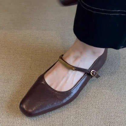 Square Toe Metal Accent Mary Jane Flats
