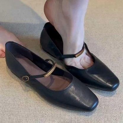 Square Toe Metal Accent Mary Jane Flats