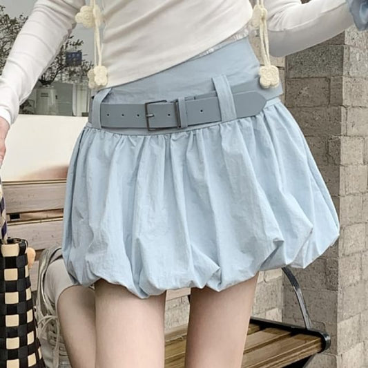Set: High Waist Plain Paperbag Mini Skirt + Belt