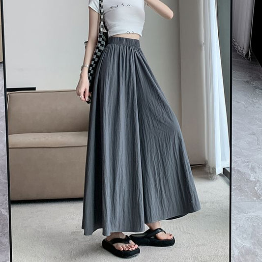 High Waist Plain Cropped Culottes