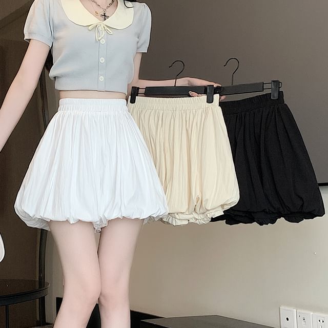 High Waist Plain Paperbag Mini Skort