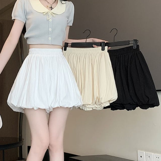 High Waist Plain Paperbag Mini Skort