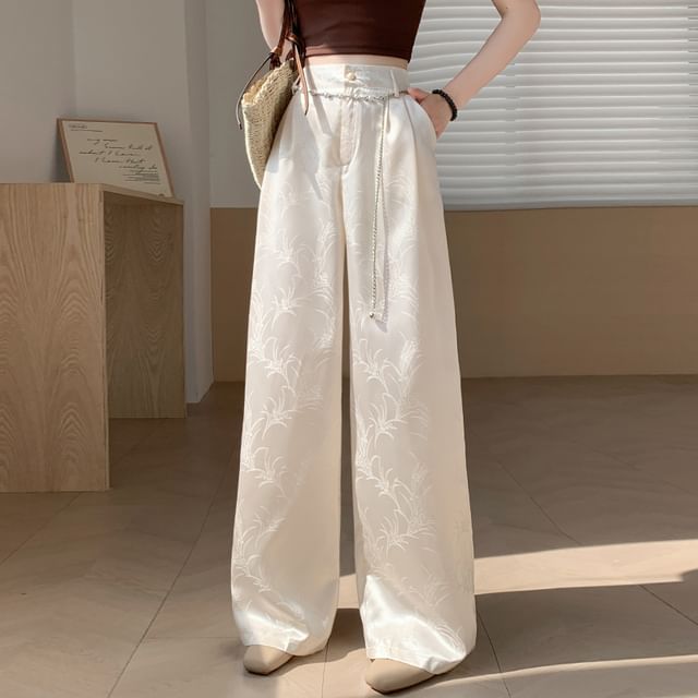 High Waist Jacquard Satin Wide Leg Pants