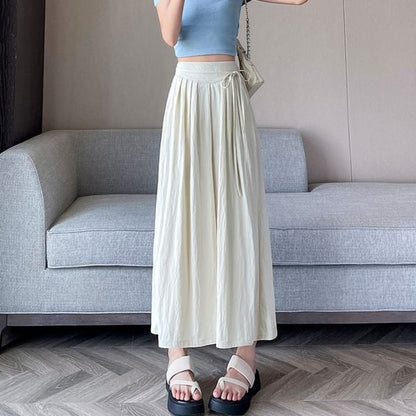 High Waist Plain Pleated Cropped Culottes