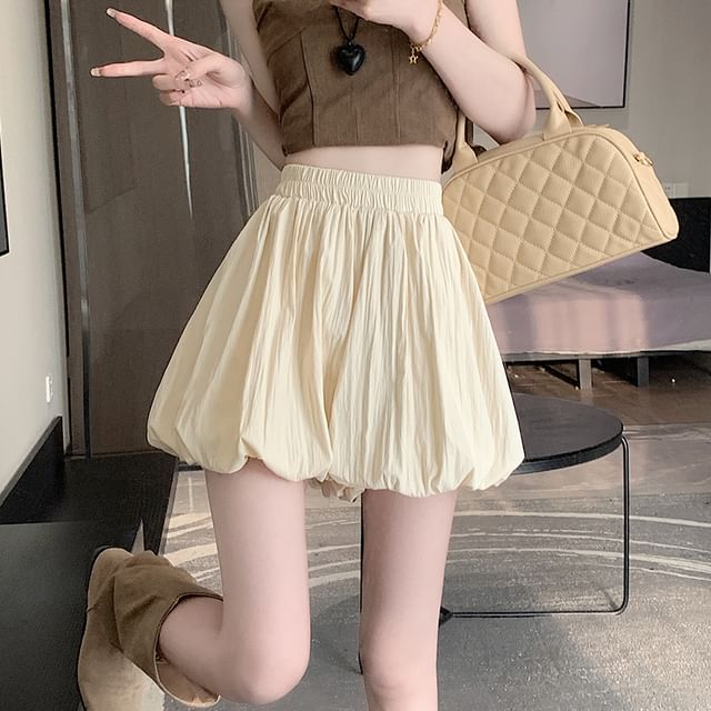 High Waist Plain Paperbag Mini Skort