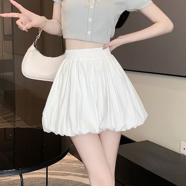 High Waist Plain Paperbag Mini Skort