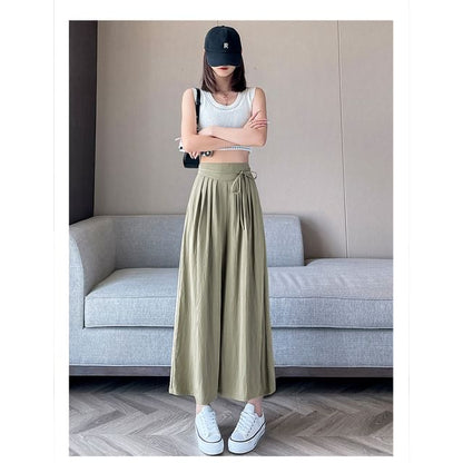 High Waist Plain Pleated Cropped Culottes