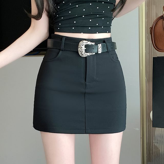 High Waist Plain Mini Pencil Skort
