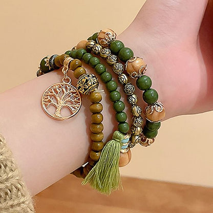 Tassel / Faux Gemstone / Wooden Bead Bracelet / Set (Various Designs)