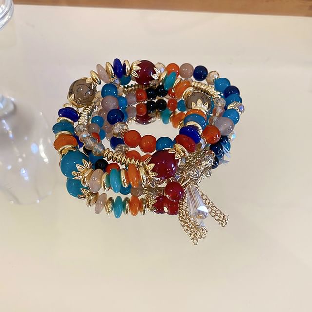 Tassel / Faux Gemstone / Wooden Bead Bracelet / Set (Various Designs)