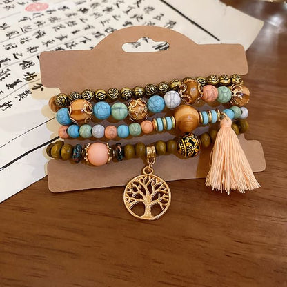 Tassel / Faux Gemstone / Wooden Bead Bracelet / Set (Various Designs)