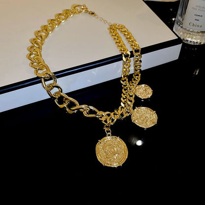 Coin Pendant Layered Alloy Bracelet / Necklace