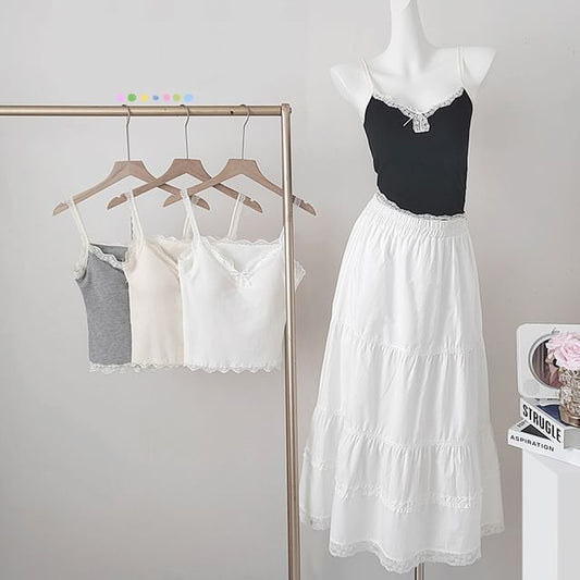 Padded Camisole - V-Neck Lace Trim Crop