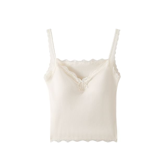 Padded Camisole - V-Neck Lace Trim Crop