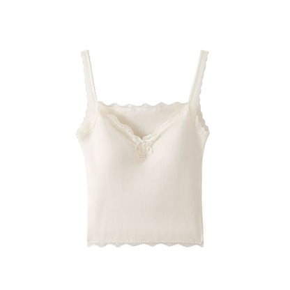 Padded Camisole - V-Neck Lace Trim Crop