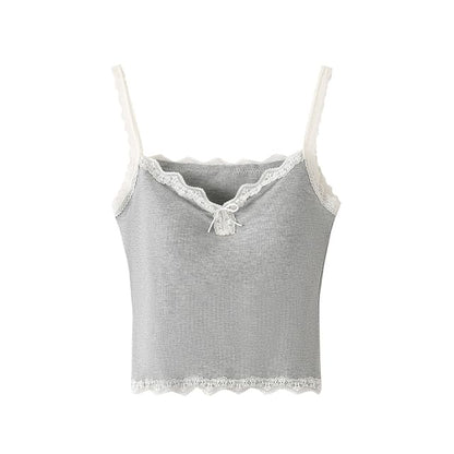 Padded Camisole - V-Neck Lace Trim Crop