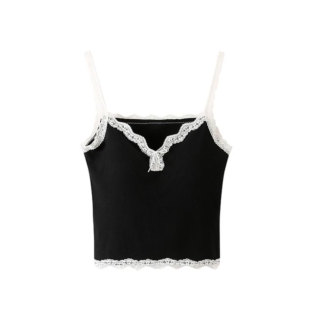 Padded Camisole - V-Neck Lace Trim Crop