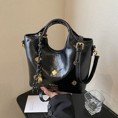 Faux Leather Top Handle Bucket Bag