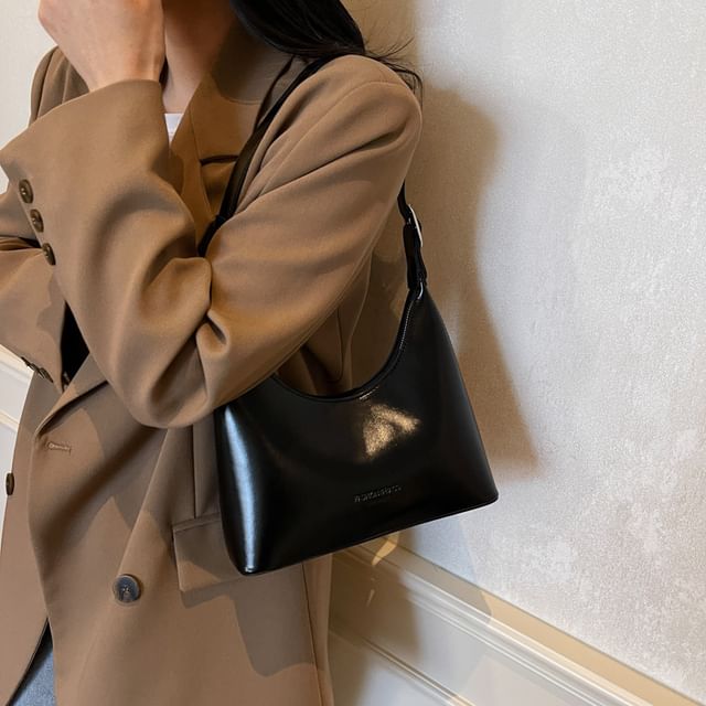 Faux Leather Lettering Shoulder Bag