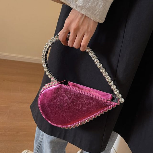 Rhinestone Heart Velvet Hand Bag