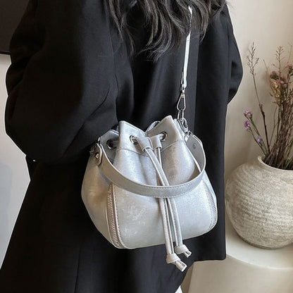 Faux Leather Drawstring Bucket Bag