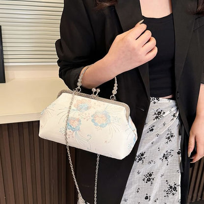 Floral Embroidered Kiss Lock Crossbody Bag