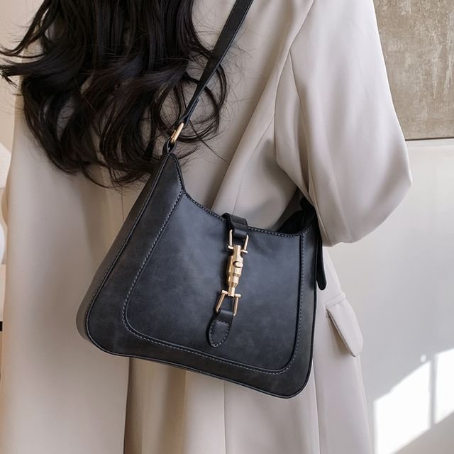 Faux Leather Buckled Crossbody Bag