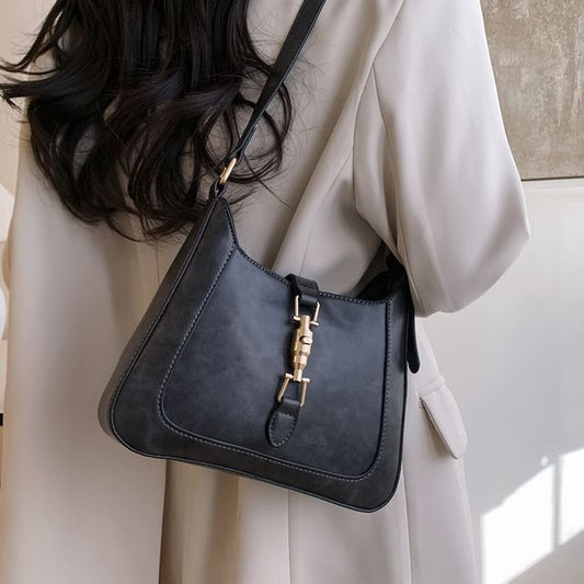 Faux Leather Buckled Crossbody Bag