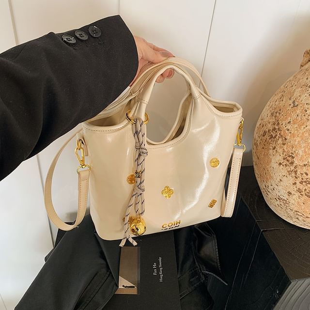 Faux Leather Top Handle Bucket Bag