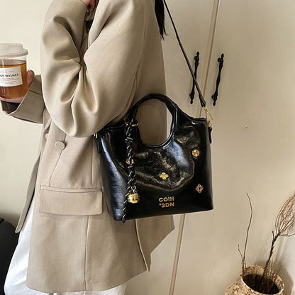 Faux Leather Top Handle Bucket Bag