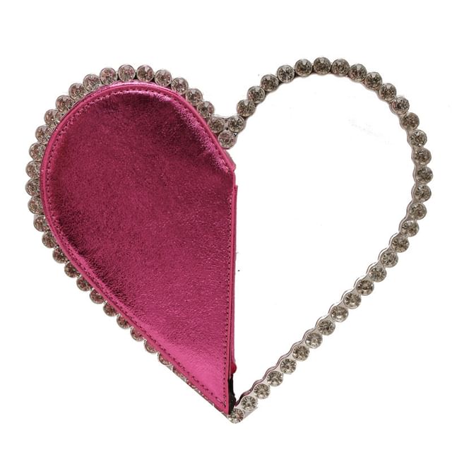 Rhinestone Heart Velvet Hand Bag