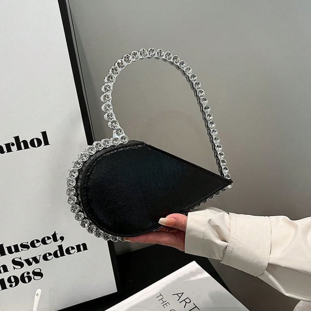 Rhinestone Heart Velvet Hand Bag