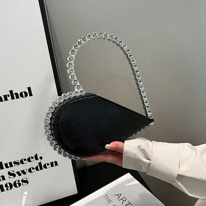 Rhinestone Heart Velvet Hand Bag