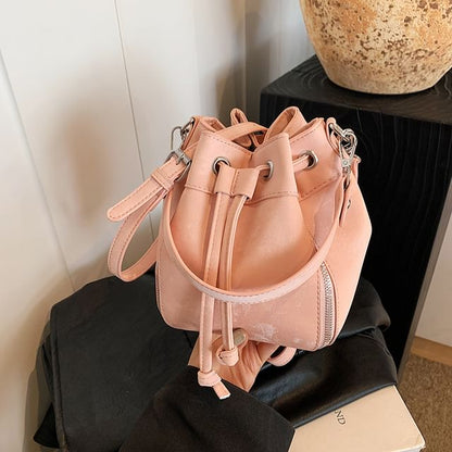 Faux Leather Drawstring Bucket Bag