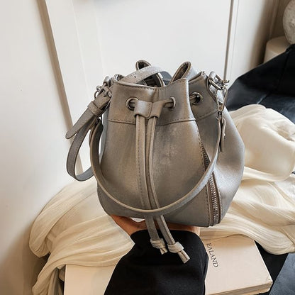 Faux Leather Drawstring Bucket Bag