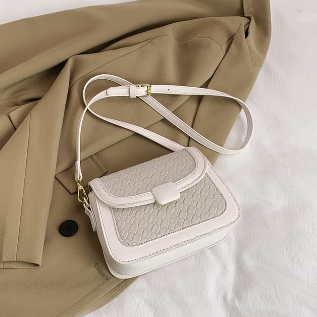 Faux Leather Woven Flap Crossbody Bag