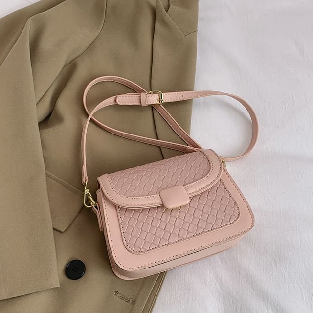 Faux Leather Woven Flap Crossbody Bag