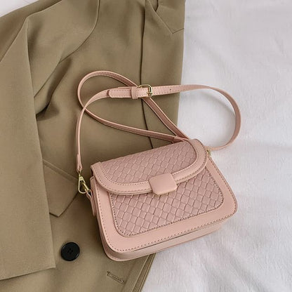 Faux Leather Woven Flap Crossbody Bag