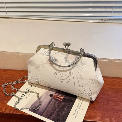 Floral Embroidered Kiss Lock Crossbody Bag