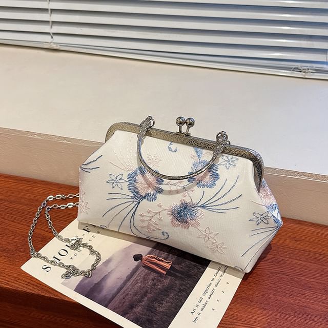 Floral Embroidered Kiss Lock Crossbody Bag