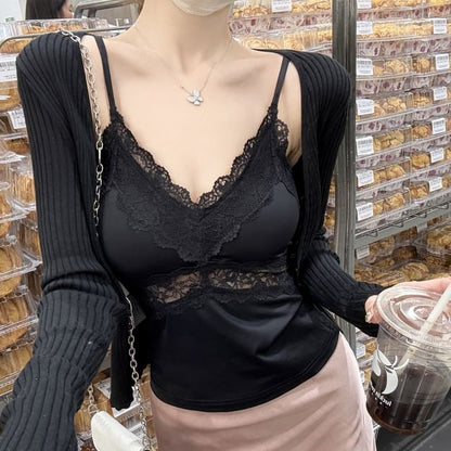 Lace Trim V-Neck Cami Top