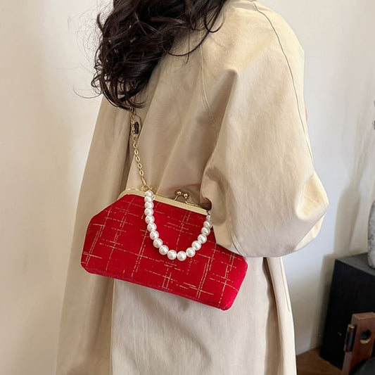 Chain Strap Kiss Lock Velvet Crossbody Bag