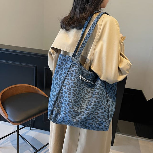 Leopard Print Denim Tote Bag