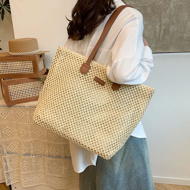 Perforated Straw Tote Bag