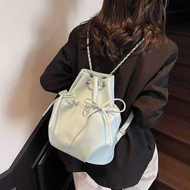 Plain Drawstring Faux Leather Backpack