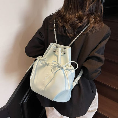 Plain Drawstring Faux Leather Backpack