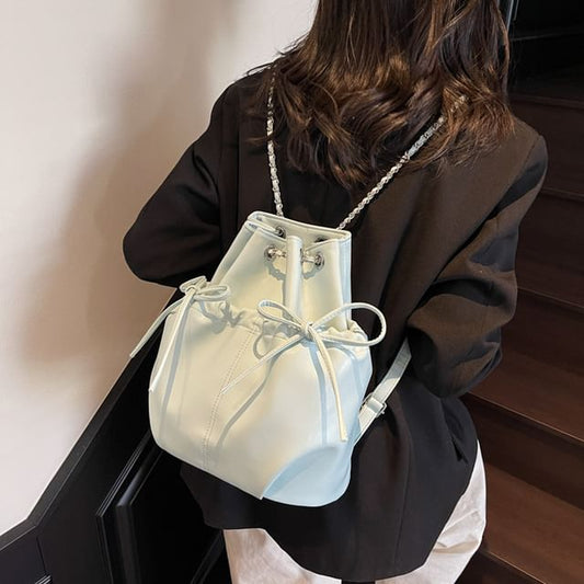 Plain Drawstring Faux Leather Backpack