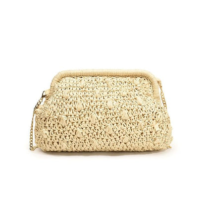 Chain Strap Textured Straw Crossbody Bag